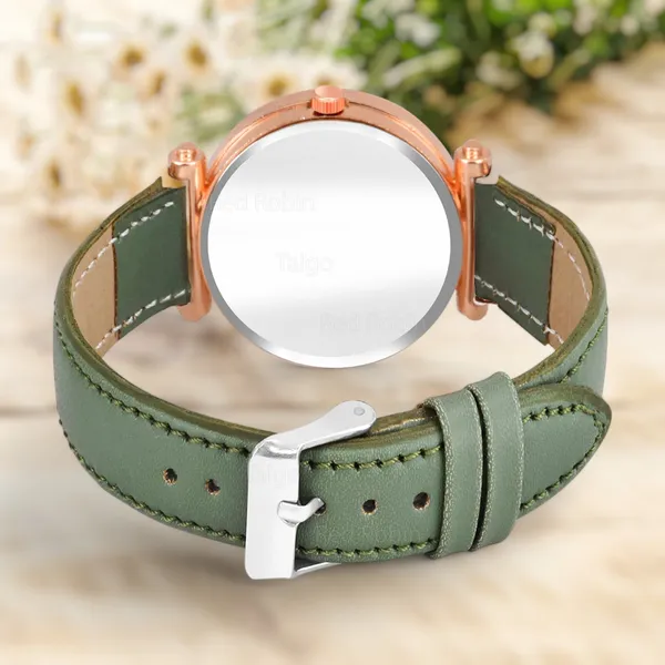 Sky_Mart_Alphabet_M_New_Arrival_Classic_Analog_Wrist_Watch_Stylish_Black_Dial_With_Green_Leather_Strap_For_Women_And_Girls