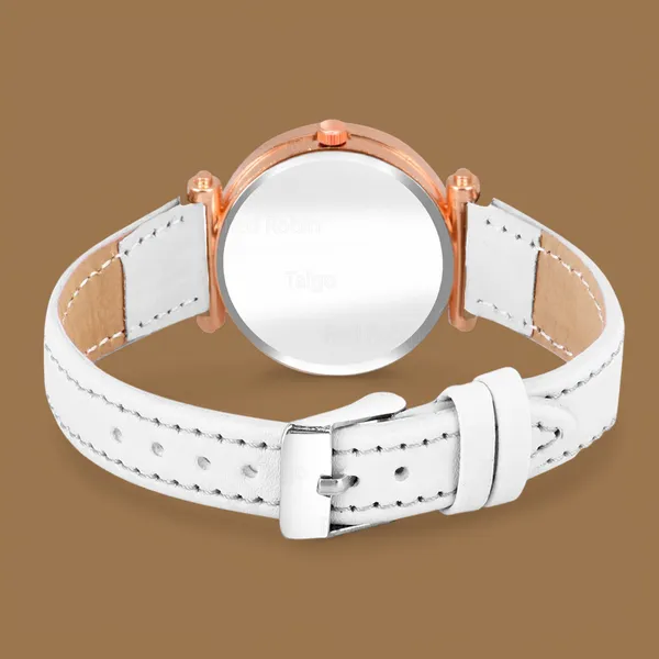 Sky_Mart_Alphabet_M_New_Arrival_Classic_Analog_Wrist_Watch_Stylish_Black_Dial_With_White_Leather_Strap_For_Women_And_Girls