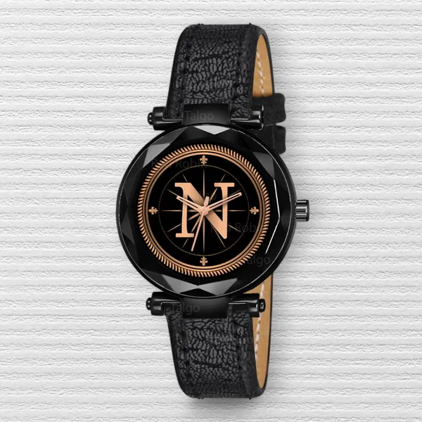 Sky_Mart_Alphabet_N_Trendy_Analog_Wrist_Watch_For_Women_And_Girls_New_Arrival_With_Classic_Black_Dial_And_Black_Leather_Strap