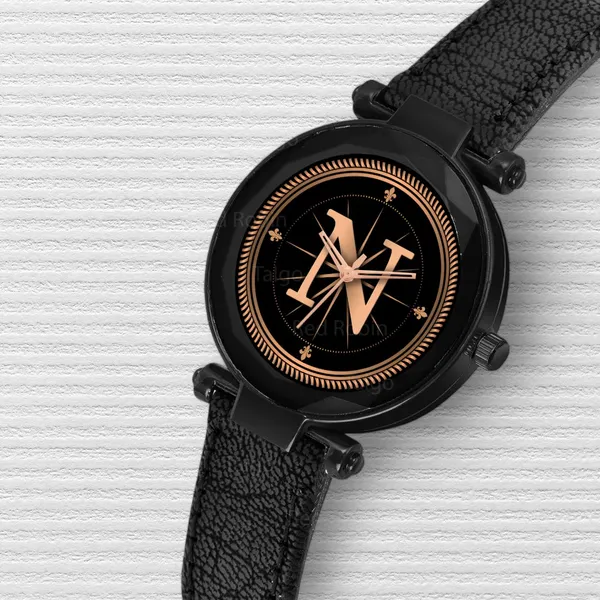 Sky_Mart_Alphabet_N_Trendy_Analog_Wrist_Watch_For_Women_And_Girls_New_Arrival_With_Classic_Black_Dial_And_Black_Leather_Strap