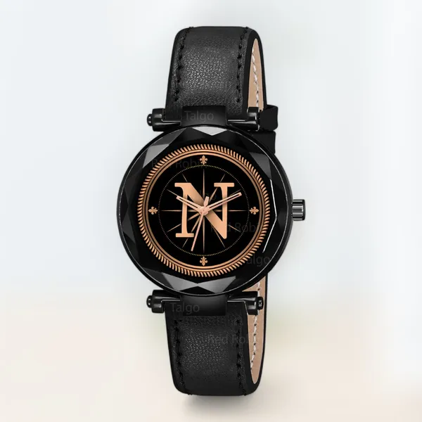 Sky_Mart_Alphabet_N_Trendy_Analog_Wrist_Watch_For_Women_And_Girls_New_Arrival_With_Classic_Black_Dial_And_Black_Leather_Strap