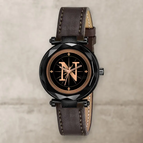 Sky_Mart_Alphabet_N_Trendy_Analog_Wrist_Watch_For_Women_And_Girls_New_Arrival_With_Classic_Black_Dial_And_Brown_Leather_Strap