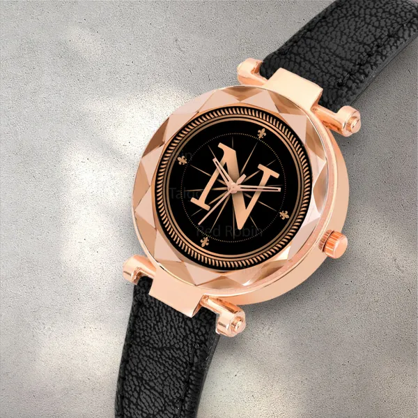 Sky_Mart_Alphabet_N_Trendy_Analog_Wrist_Watch_For_Women_And_Girls_New_Arrival_With_Classic_Black_Dial_And_Black_Leather_Strap