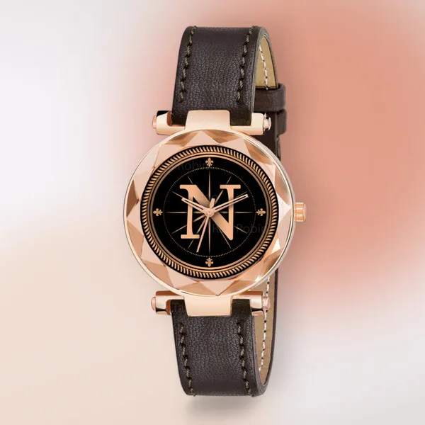 Sky_Mart_Alphabet_N_Trendy_Analog_Wrist_Watch_For_Women_And_Girls_New_Arrival_With_Classic_Black_Dial_And_Brown_Leather_Strap