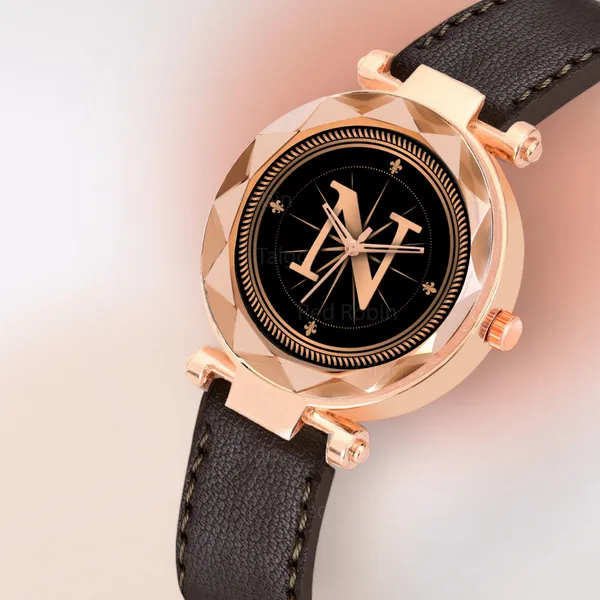 Sky_Mart_Alphabet_N_Trendy_Analog_Wrist_Watch_For_Women_And_Girls_New_Arrival_With_Classic_Black_Dial_And_Brown_Leather_Strap