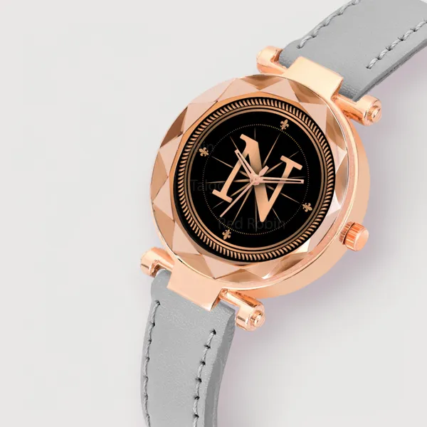Sky_Mart_Alphabet_N_Trendy_Analog_Wrist_Watch_For_Women_And_Girls_New_Arrival_With_Classic_Black_Dial_And_Grey_Leather_Strap
