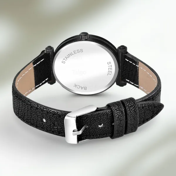 Sky_Mart_Alphabet_P_Stylish_Analog_Wrist_Watch_New_Arrival_Featuring_Classic_Round_Black_Dial_And_Black_Leather_Strap_For_Women_And_Girls