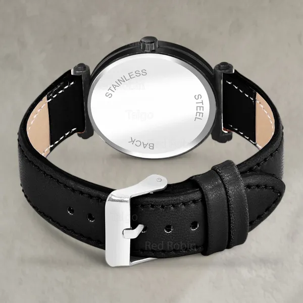Sky_Mart_Alphabet_P_Stylish_Analog_Wrist_Watch_New_Arrival_Featuring_Classic_Round_Black_Dial_And_Black_Leather_Strap_For_Women_And_Girls