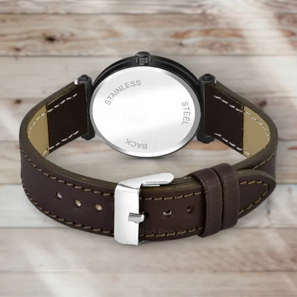 Sky_Mart_Alphabet_P_Stylish_Analog_Wrist_Watch_New_Arrival_Featuring_Classic_Round_Black_Dial_And_Brown_Leather_Strap_For_Women_And_Girls