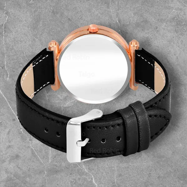 Sky_Mart_Alphabet_P_Stylish_Analog_Wrist_Watch_New_Arrival_Featuring_Classic_Round_Black_Dial_And_Black_Leather_Strap_For_Women_And_Girls