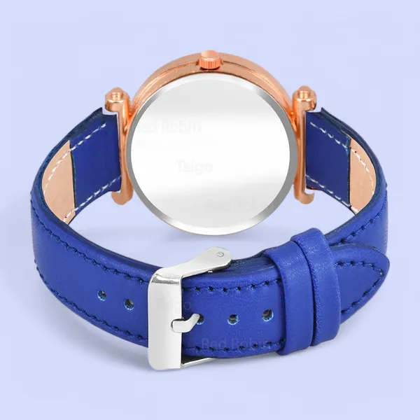 Sky_Mart_Alphabet_P_Stylish_Analog_Wrist_Watch_New_Arrival_Featuring_Classic_Round_Black_Dial_And_Blue_Leather_Strap_For_Women_And_Girls