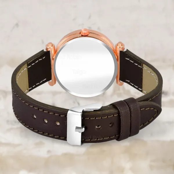 Sky_Mart_Alphabet_P_Stylish_Analog_Wrist_Watch_New_Arrival_Featuring_Classic_Round_Black_Dial_And_Brown_Leather_Strap_For_Women_And_Girls