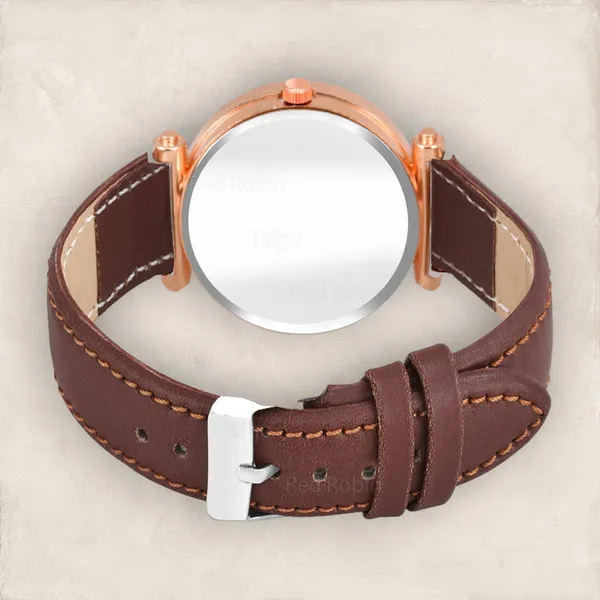 Sky_Mart_Alphabet_P_Stylish_Analog_Wrist_Watch_New_Arrival_Featuring_Classic_Round_Black_Dial_And_Brown_Leather_Strap_For_Women_And_Girls