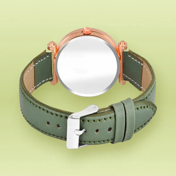 Sky_Mart_Alphabet_P_Stylish_Analog_Wrist_Watch_New_Arrival_Featuring_Classic_Round_Black_Dial_And_Green_Leather_Strap_For_Women_And_Girls