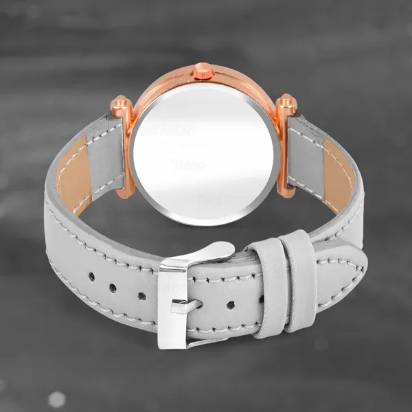 Sky_Mart_Alphabet_P_Stylish_Analog_Wrist_Watch_New_Arrival_Featuring_Classic_Round_Black_Dial_And_Grey_Leather_Strap_For_Women_And_Girls