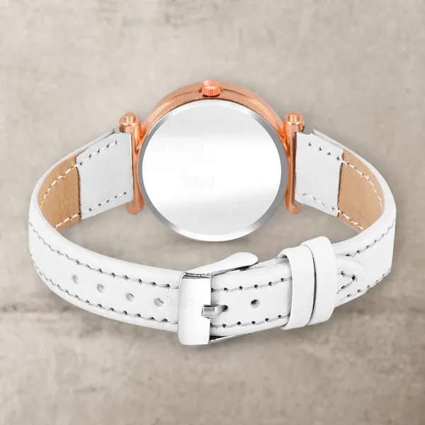 Sky_Mart_Alphabet_P_Stylish_Analog_Wrist_Watch_New_Arrival_Featuring_Classic_Round_Black_Dial_And_White_Leather_Strap_For_Women_And_Girls