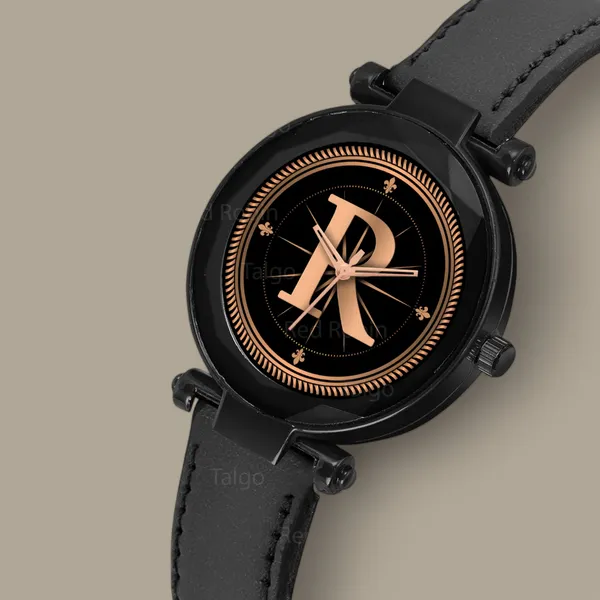 Sky_Mart_Alphabet_R_New_Arrival_Trendy_Analog_Wrist_Watch_Classic_Black_Dial_With_Stylish_Black_Leather_Strap_For_Women_And_Girls