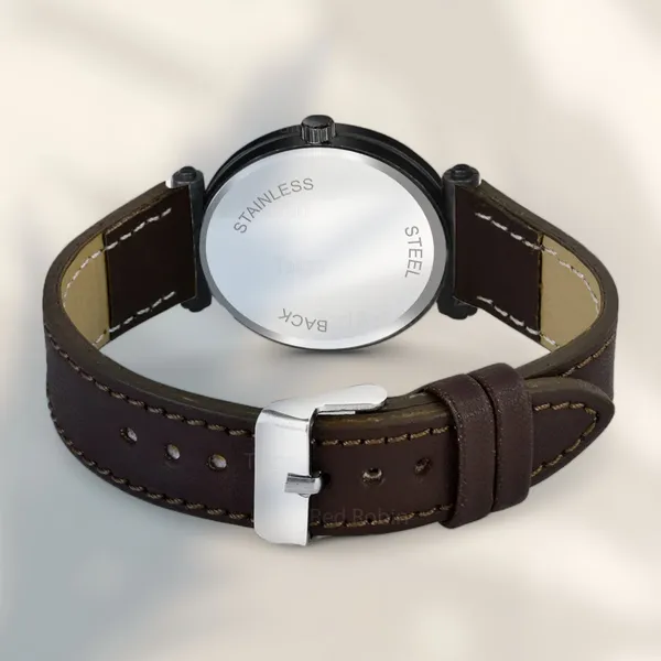 Sky_Mart_Alphabet_R_New_Arrival_Trendy_Analog_Wrist_Watch_Classic_Black_Dial_With_Stylish_Brown_Leather_Strap_For_Women_And_Girls