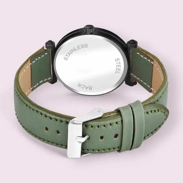 Sky_Mart_Alphabet_R_New_Arrival_Trendy_Analog_Wrist_Watch_Classic_Black_Dial_With_Stylish_Green_Leather_Strap_For_Women_And_Girls