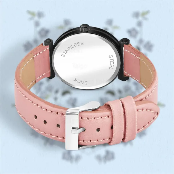Sky_Mart_Alphabet_R_New_Arrival_Trendy_Analog_Wrist_Watch_Classic_Black_Dial_With_Stylish_Peach_Leather_Strap_For_Women_And_Girls
