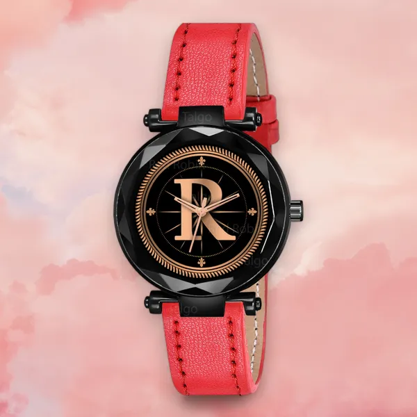 Sky_Mart_Alphabet_R_New_Arrival_Trendy_Analog_Wrist_Watch_Classic_Black_Dial_With_Stylish_Red_Leather_Strap_For_Women_And_Girls