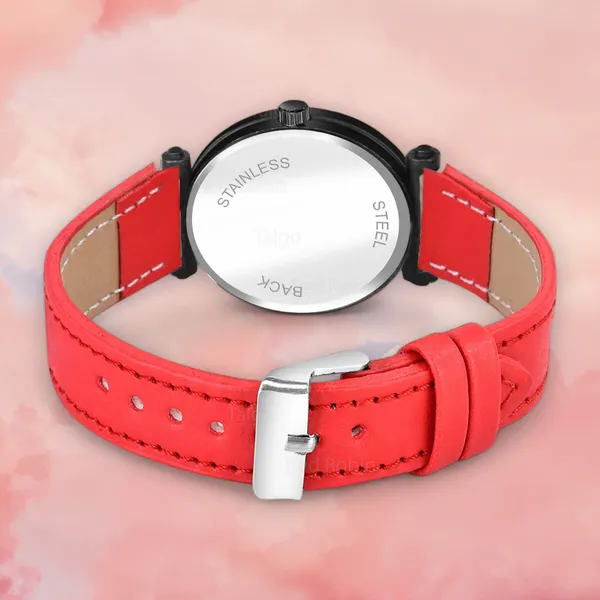 Sky_Mart_Alphabet_R_New_Arrival_Trendy_Analog_Wrist_Watch_Classic_Black_Dial_With_Stylish_Red_Leather_Strap_For_Women_And_Girls
