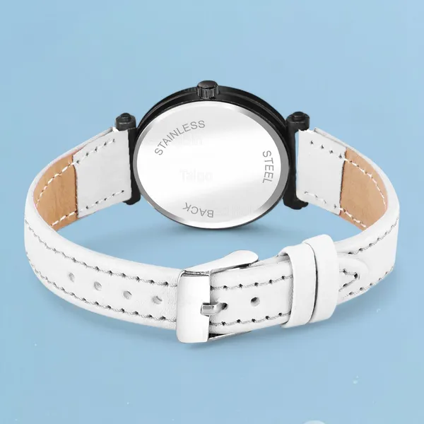 Sky_Mart_Alphabet_R_New_Arrival_Trendy_Analog_Wrist_Watch_Classic_Black_Dial_With_Stylish_White_Leather_Strap_For_Women_And_Girls
