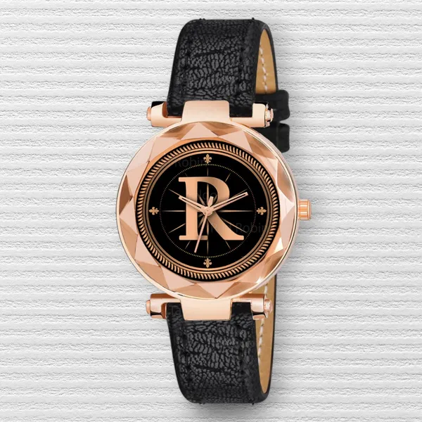 Sky_Mart_Alphabet_R_New_Arrival_Trendy_Analog_Wrist_Watch_Classic_Black_Dial_With_Stylish_Black_Leather_Strap_For_Women_And_Girls