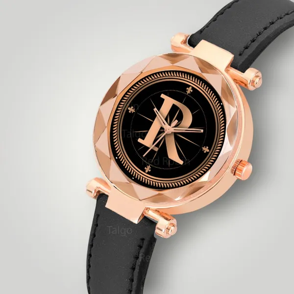 Sky_Mart_Alphabet_R_New_Arrival_Trendy_Analog_Wrist_Watch_Classic_Black_Dial_With_Stylish_Black_Leather_Strap_For_Women_And_Girls