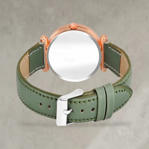 Sky_Mart_Alphabet_R_New_Arrival_Trendy_Analog_Wrist_Watch_Classic_Black_Dial_With_Stylish_Green_Leather_Strap_For_Women_And_Girls