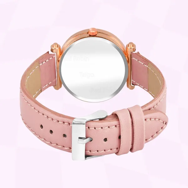 Sky_Mart_Alphabet_R_New_Arrival_Trendy_Analog_Wrist_Watch_Classic_Black_Dial_With_Stylish_Peach_Leather_Strap_For_Women_And_Girls