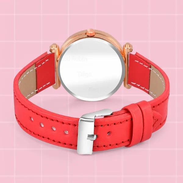 Sky_Mart_Alphabet_R_New_Arrival_Trendy_Analog_Wrist_Watch_Classic_Black_Dial_With_Stylish_Red_Leather_Strap_For_Women_And_Girls