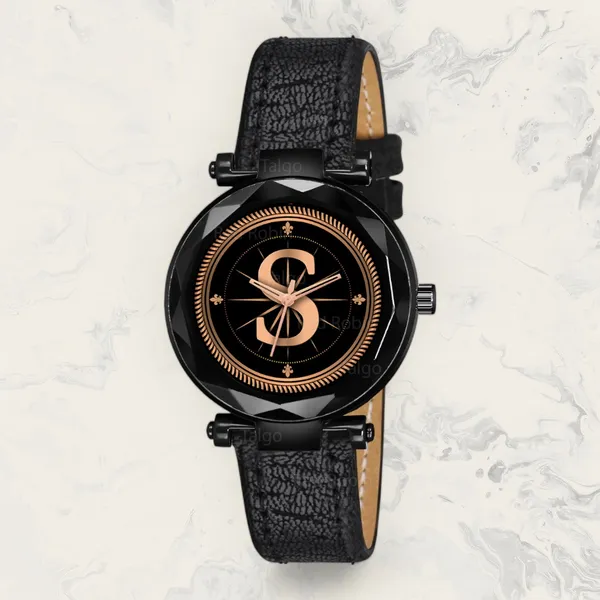 Sky_Mart_Alphabet_S_Classic_Analog_Wrist_Watch_For_Women_And_Girls_New_Arrival_With_Stylish_Black_Dial_And_Black_Leather_Strap