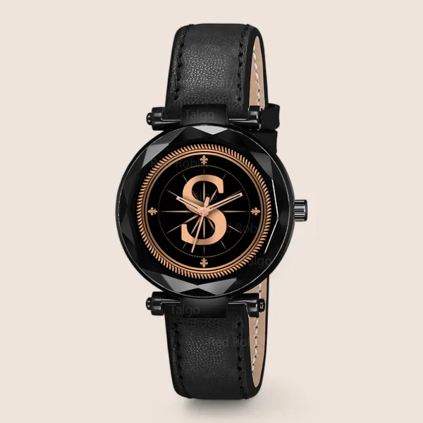Sky_Mart_Alphabet_S_Classic_Analog_Wrist_Watch_For_Women_And_Girls_New_Arrival_With_Stylish_Black_Dial_And_Black_Leather_Strap