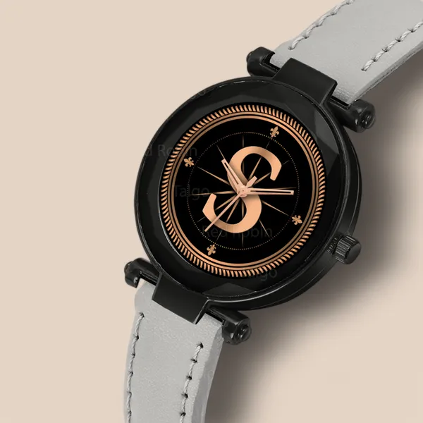 Sky_Mart_Alphabet_S_Classic_Analog_Wrist_Watch_For_Women_And_Girls_New_Arrival_With_Stylish_Black_Dial_And_Grey_Leather_Strap