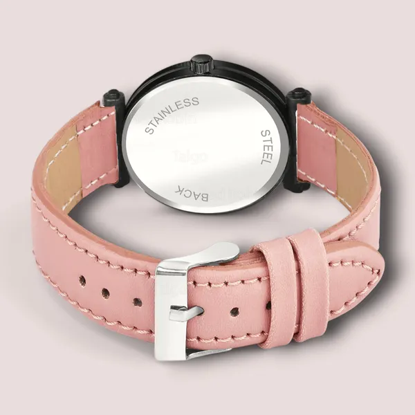 Sky_Mart_Alphabet_S_Classic_Analog_Wrist_Watch_For_Women_And_Girls_New_Arrival_With_Stylish_Black_Dial_And_Peach_Leather_Strap