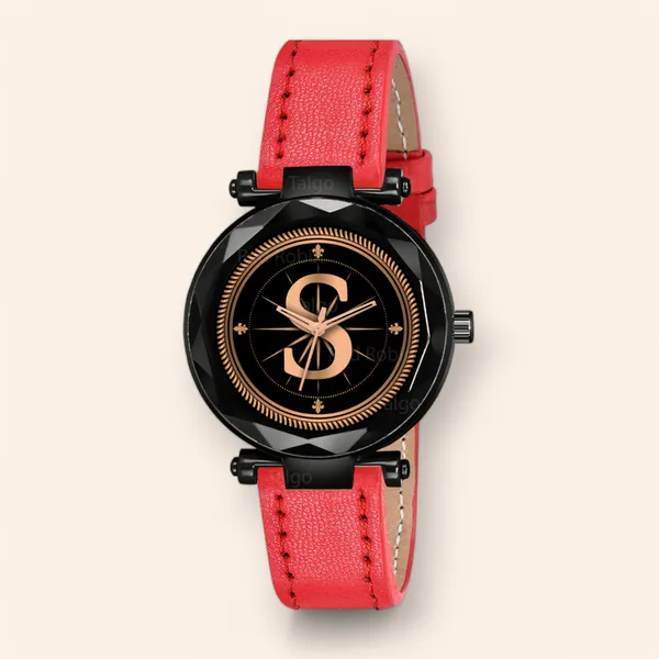 Sky_Mart_Alphabet_S_Classic_Analog_Wrist_Watch_For_Women_And_Girls_New_Arrival_With_Stylish_Black_Dial_And_Red_Leather_Strap