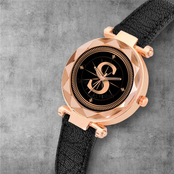 Sky_Mart_Alphabet_S_Classic_Analog_Wrist_Watch_For_Women_And_Girls_New_Arrival_With_Stylish_Black_Dial_And_Black_Leather_Strap