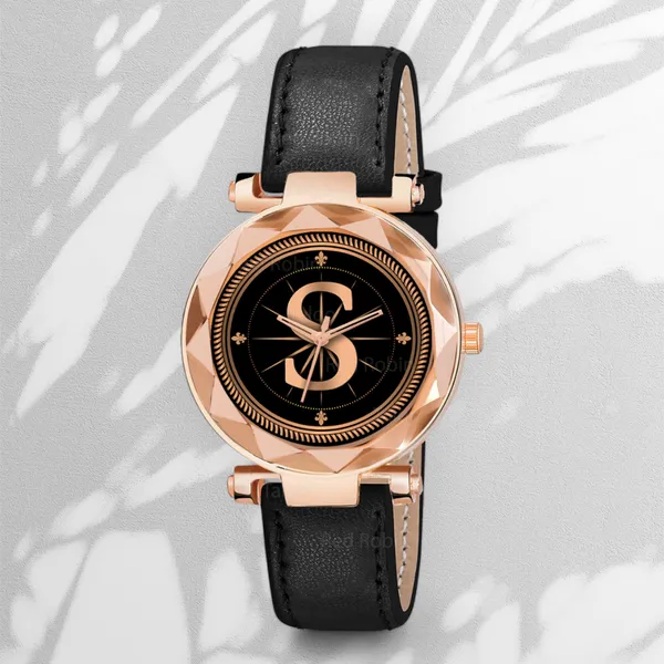 Sky_Mart_Alphabet_S_Classic_Analog_Wrist_Watch_For_Women_And_Girls_New_Arrival_With_Stylish_Black_Dial_And_Black_Leather_Strap
