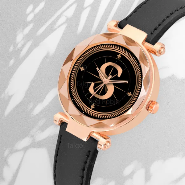 Sky_Mart_Alphabet_S_Classic_Analog_Wrist_Watch_For_Women_And_Girls_New_Arrival_With_Stylish_Black_Dial_And_Black_Leather_Strap