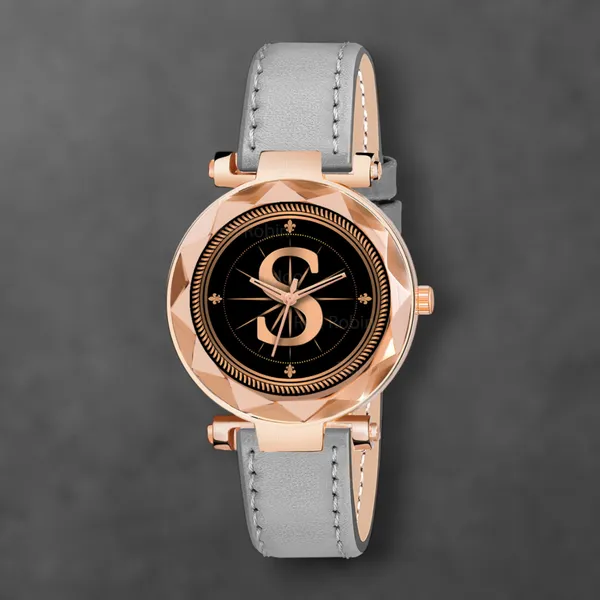 Sky_Mart_Alphabet_S_Classic_Analog_Wrist_Watch_For_Women_And_Girls_New_Arrival_With_Stylish_Black_Dial_And_Grey_Leather_Strap