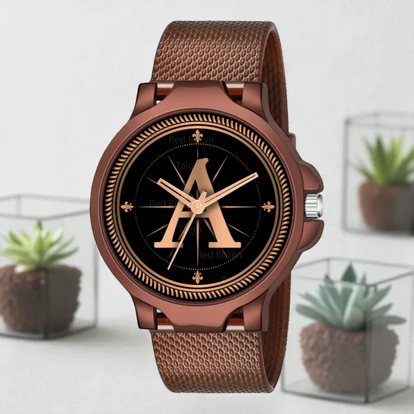 Sky_Mart_Analog_Round_Black_Dialbet_A_Design_Stylish_Brown_Silicone_Strap_Classic_Design_Fancy_Wrist_Watch_For_Men_And_Boys