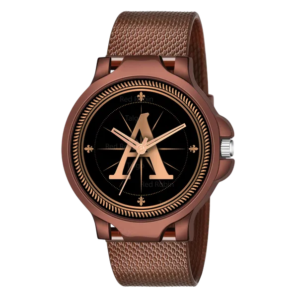 Sky_Mart_Analog_Round_Black_Dialbet_A_Design_Stylish_Brown_Silicone_Strap_Classic_Design_Fancy_Wrist_Watch_For_Men_And_Boys