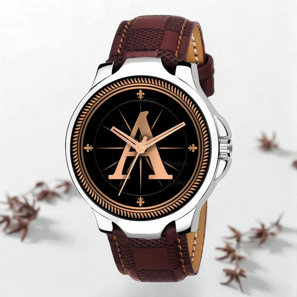 Sky_Mart_Analog_Round_Black_Dialbet_A_Design_Stylish_Brown_Leather_Strap_Classic_Design_Fancy_Wrist_Watch_For_Men_And_Boys
