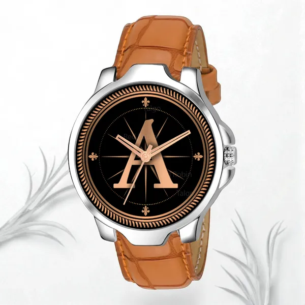 Sky_Mart_Analog_Round_Black_Dialbet_A_Design_Stylish_Beige_Leather_Strap_Classic_Design_Fancy_Wrist_Watch_For_Men_And_Boys