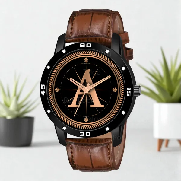 Sky_Mart_Analog_Round_Black_Dialbet_A_Design_Stylish_Brown_Leather_Strap_Classic_Design_Fancy_Wrist_Watch_For_Men_And_Boys