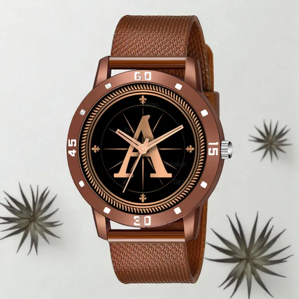 Sky_Mart_Analog_Round_Black_Dialbet_A_Design_Stylish_Brown_Silicone_Strap_Classic_Design_Fancy_Wrist_Watch_For_Men_And_Boys