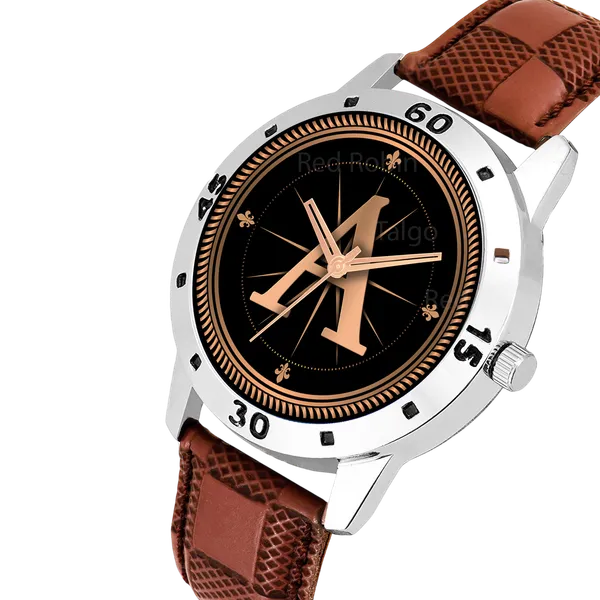 Sky_Mart_Analog_Round_Black_Dialbet_A_Design_Stylish_Brown_Leather_Strap_Classic_Design_Fancy_Wrist_Watch_For_Men_And_Boys