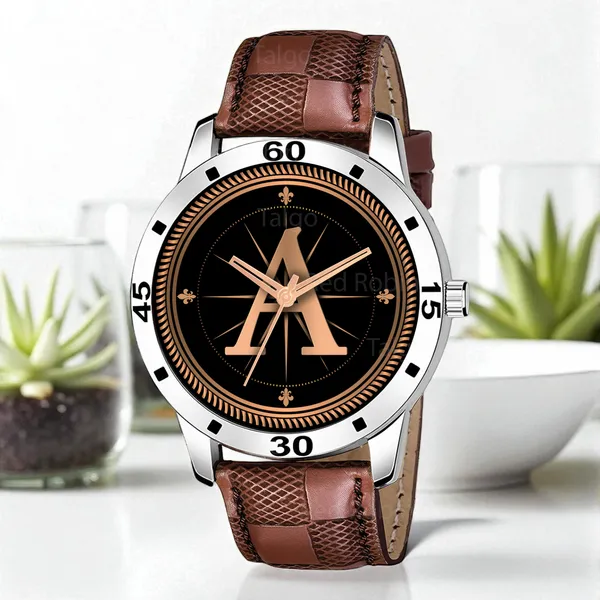 Sky_Mart_Analog_Round_Black_Dialbet_A_Design_Stylish_Brown_Leather_Strap_Classic_Design_Fancy_Wrist_Watch_For_Men_And_Boys