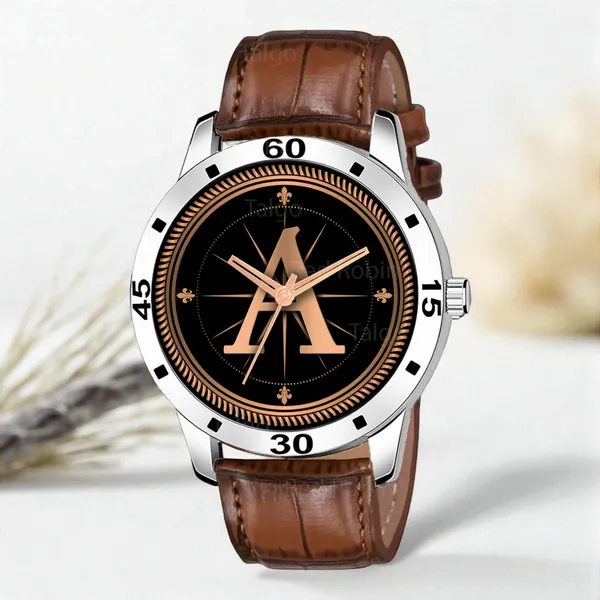 Sky_Mart_Analog_Round_Black_Dialbet_A_Design_Stylish_Brown_Leather_Strap_Classic_Design_Fancy_Wrist_Watch_For_Men_And_Boys